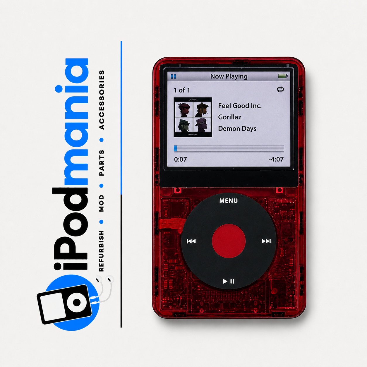 iPod 5th Generation 128GB, 2000mAh, Transparent Red Faceplate, U2 Special Edition Backplate - Image 1