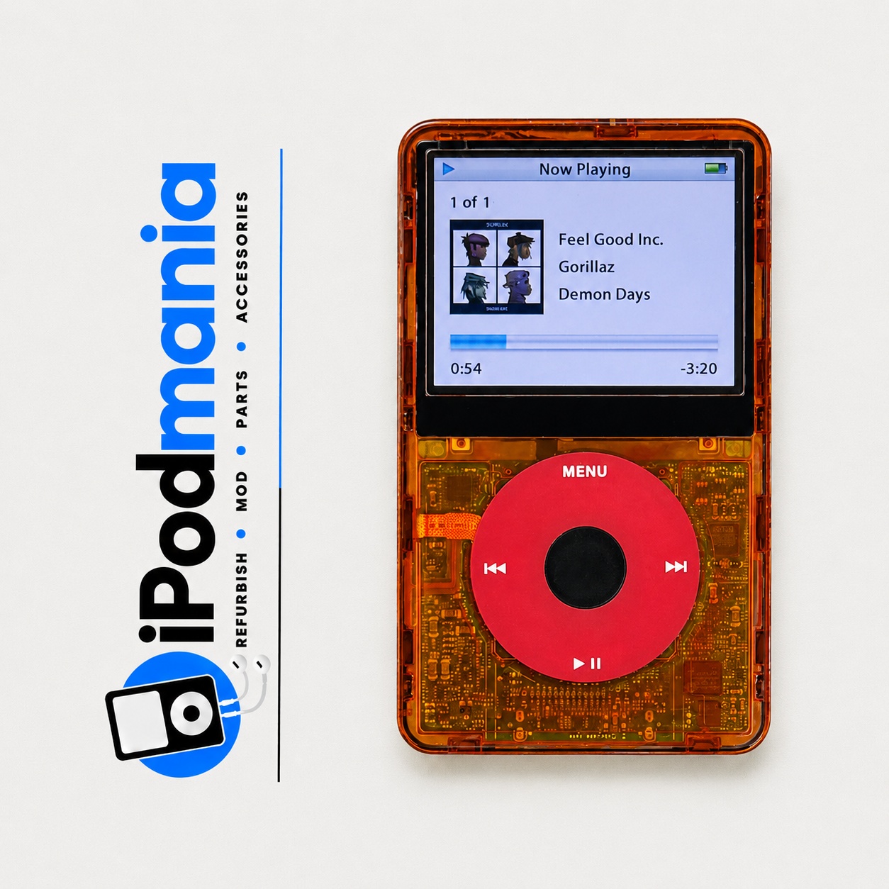 iPod 5th Generation 128GB, 2000mAh, Transparent Orange Faceplate